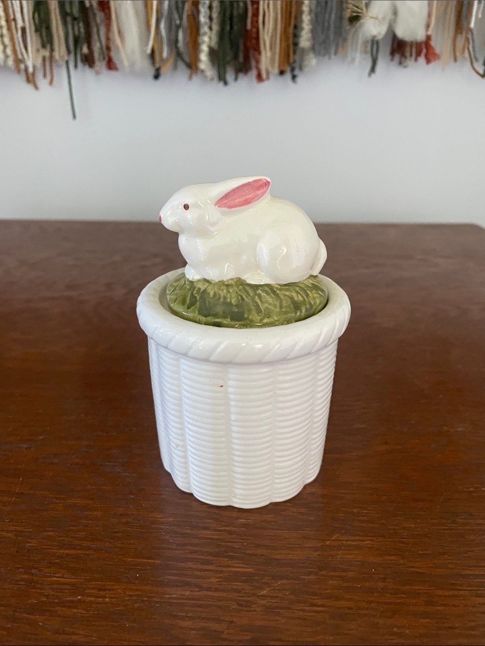 Ceramic Bunny sugar dish with  Green Lid